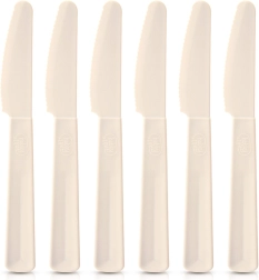 Plastowe noże stołowe kremowe SANDY, 6 szt.