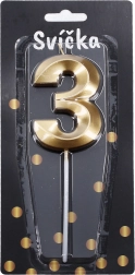 Świeczka urodzinowa cyfra 3 Złota