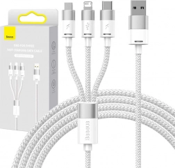 kabel ładujący 3w1 Baseus StarSpeed, USB‑C + Micro USB + Lightning, 3,5 A, 1,2 m, biały