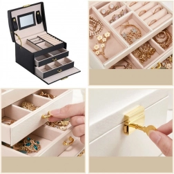 Wielopoziomowa kasetka LELANI, premium szkatułka na biżuterię – czarna