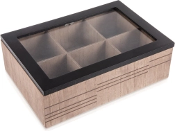 Drewniane pudełko na herbatę LINE, 6 przegródek, 24 × 16,5 × 7,5 cm