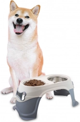 Podwyższona podwójna miska dla psów ze stali nierdzewnej z antypoślizgiem