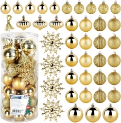 Vilde złote ozdoby świąteczne, nietłukące, 40 szt. (4/5/6 cm + śnieżynki 10 cm)