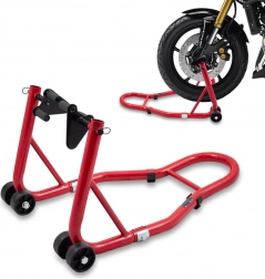 Stojak na przednie koło motocykla, stalowy, czerwony, udźwig 250 kg