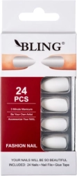 Sztuczne paznokcie, BLING Fashion Nail Tips (24 szt.) – białe, matowe