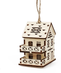 Magia drewna średni domek – willa z balkonami i świeczką LED