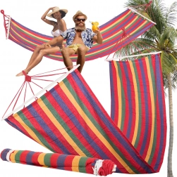 Ogrodowy hamak z drewnianymi poprzeczkami 200 × 80 cm, w paski