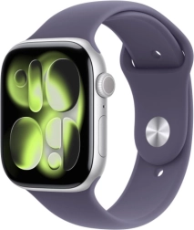 Apple Watch Series 11 GPS + Cellular 42 mm srebrne aluminium z fioletowym paskiem sportowym S/M