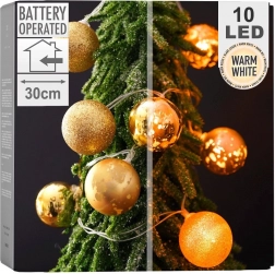 Świetlne bombki bożonarodzeniowe 10 LED, złote, 4 cm
