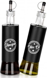 Szklane dozowniki na oliwę i ocet 300 ml, czarne, zestaw 2 szt.