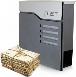 Skrzynka pocztowa naścienna z tubusem na gazety, grafitowa, elementy ze stali nierdzewnej