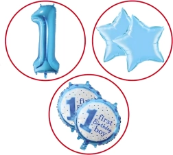 Balony na pierwsze urodziny dla chłopca – zestaw 5 szt. z gwiazdkami