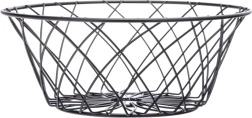 Czarny metalowy okrągły koszyk na owoce z dekoracją kwiatową 25 × 10 cm