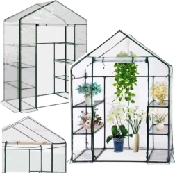Mini szklarnia ogrodowa z folią PVC z 4 półkami