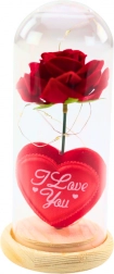 Wieczna róża w szklanej kopule z oświetleniem LED, czerwona, z serduszkiem