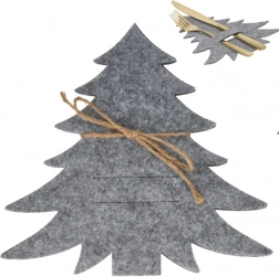 Filcowe świąteczne etui na sztućce w kształcie choinki, szare, zestaw 4 szt.