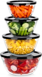 Szklane miski z pokrywkami 4 szt. 750 ml, 1 l, 1,5 l, 2 l