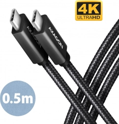 AXAGON usb‑c – usb‑c kabel 20 Gb/s, 0,5 m, PD 100 W, 4K, w oplocie, czarny