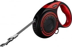 Dogness automatyczna smycz 5 m z latarką LED i etui na woreczki – czerwona