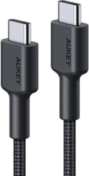 aukey usb‑c na usb‑c kabel 0,9 m z nylonowym oplotem, 60 W PD, 3 A, czarny