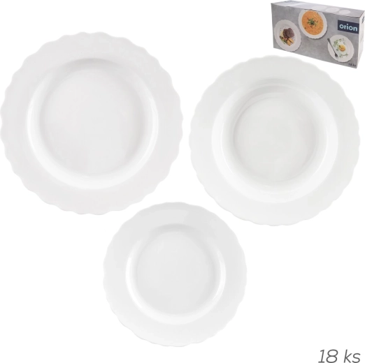 Porcelanowy zestaw obiadowy Mona „faliki”, okrągły, 18 elementów