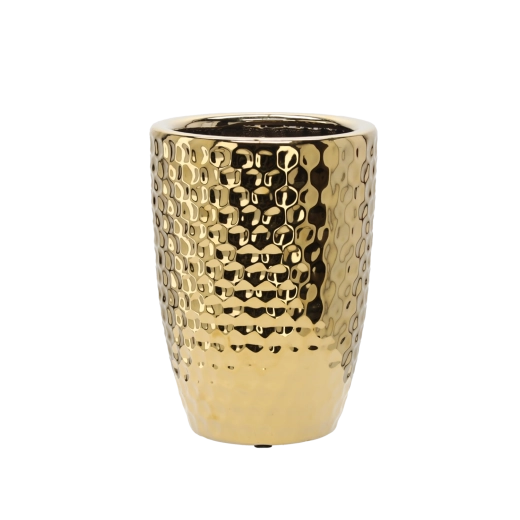Ceramiczna osłonka na doniczkę z wzorem plastra miodu, złota, 25,5 × 25,5 × 34,5 cm