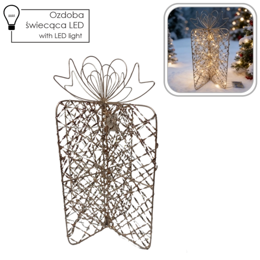 Świąteczna dekoracja LED prezent złota 31 × 50 cm - 1 sztuka