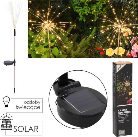 Solarny ogrodowy lampion dmuchawiec 90 cm, 150 LED ciepła biel