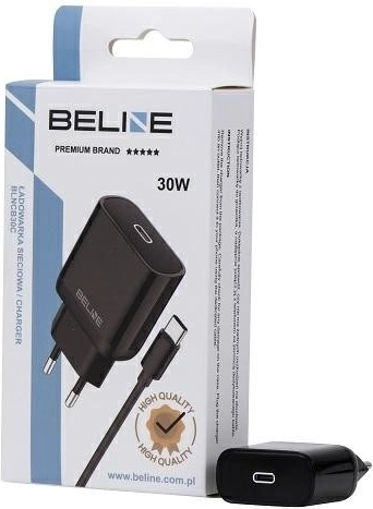 Ładowarka sieciowa 30 W GaN USB‑C + kabel USB‑C – Czarna