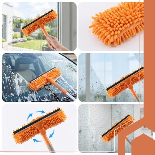 Dwustronna głowica: mikrofibra + ściągaczka bez smug