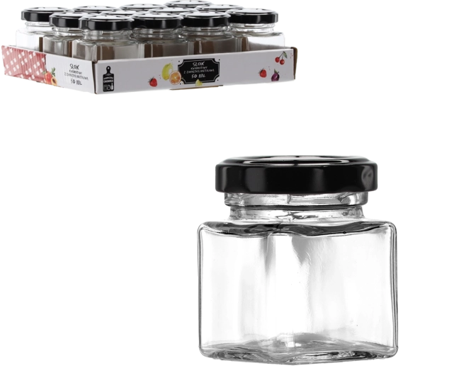 Słoiczek 50 ml kwadratowy z metalową zakrętką