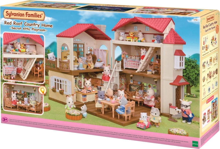 Sylvanian Families piętrowy domek z czerwonym dachem i oświetleniem
