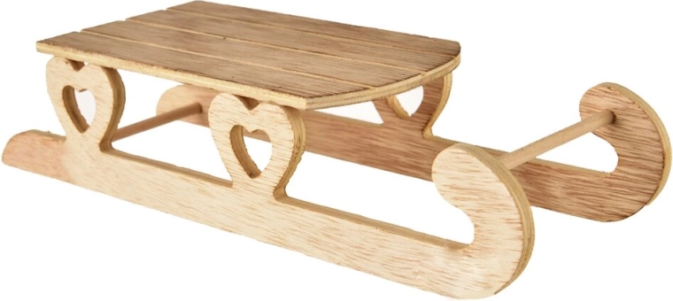 Drewniane dekoracyjne sanki beżowe 25 × 9 × 6 cm