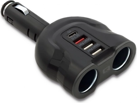 Samochodowy rozdzielacz do zapalniczki 12–24 V, 52 W, 2× USB, USB QC 3.0, USB‑C PD, 2× gniazdo zapalniczki – Qoltec