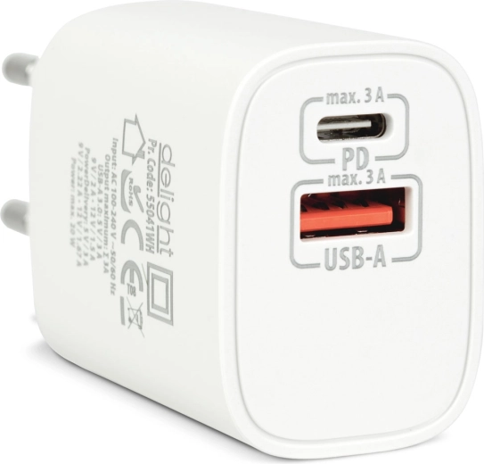 Sieciowa ładowarka USB z USB-C PD 20 W, biała