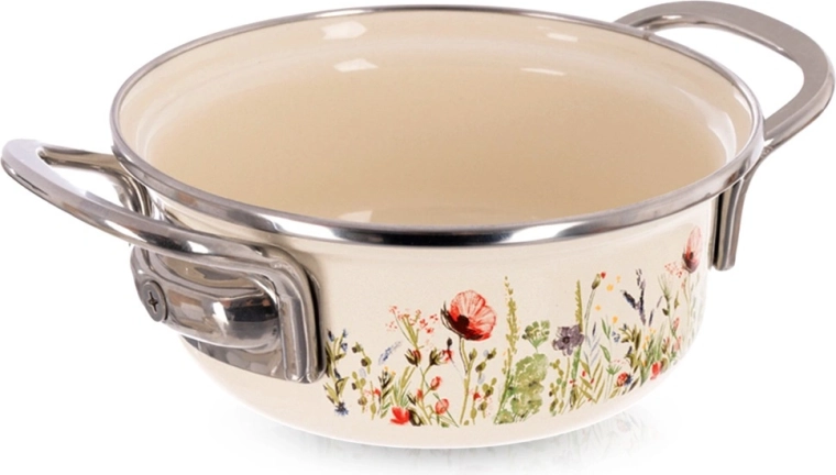 Kremowy emaliowany garnek Maki 14 cm, 600 ml