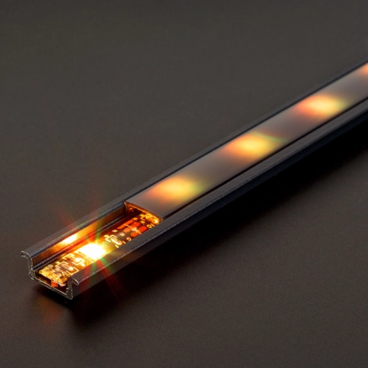 Wpuszczany aluminiowy profil U do taśmy LED, czarny, 1000 mm