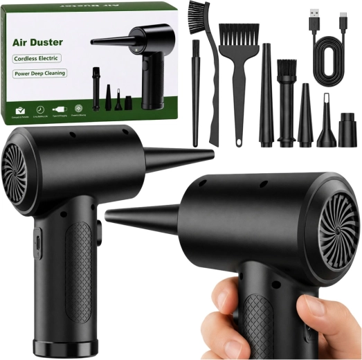 Elektryczna dmuchawa do kurzu (air duster) USB-C z zestawem końcówek i szczoteczek