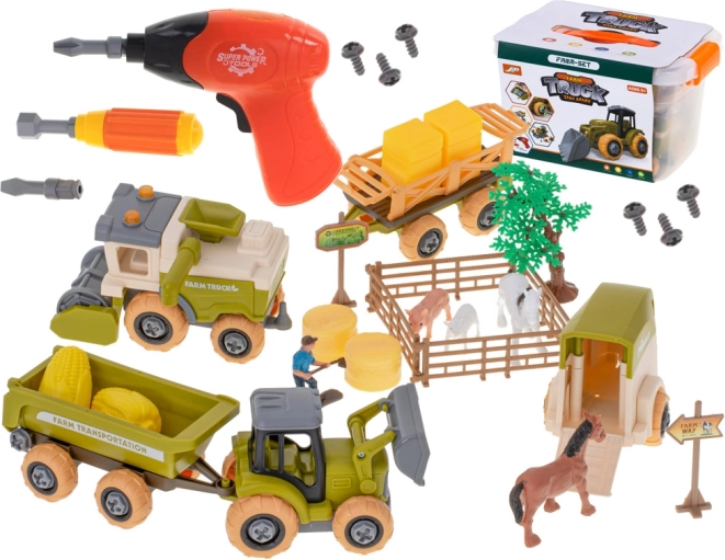 Farma dla dzieci – rozkładany traktor, kombajn i zwierzęta z wkrętarką aku