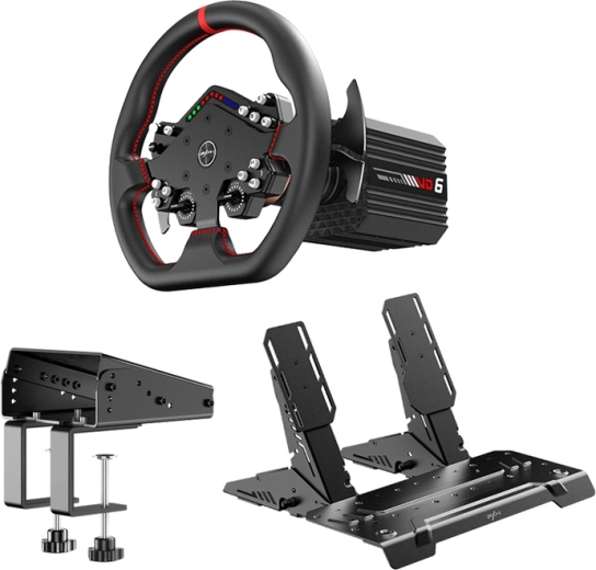 Zestaw wyścigowej kierownicy PXN VD6 z napędem bezpośrednim, kierownicą WDS R2 i pedałami PD HM