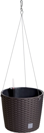 Wisząca donica samonawadniająca, wygląd rattanu, 25,6 cm, umbra