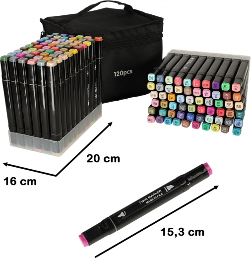 Dwustronne markery alkoholowe w etui z podstawką – 120