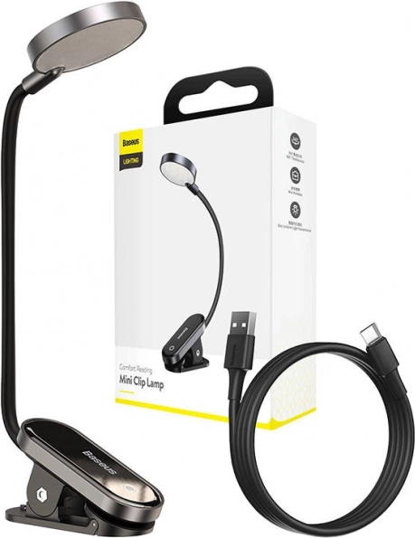 Baseus Comfort Reading mini lampa z klipem ciemnoszara