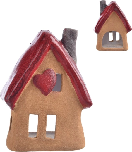 Czerwony ceramiczny świecznik domek