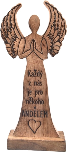 Dekoracja Anioł z drewna mango „Każdy z nas” 32 cm