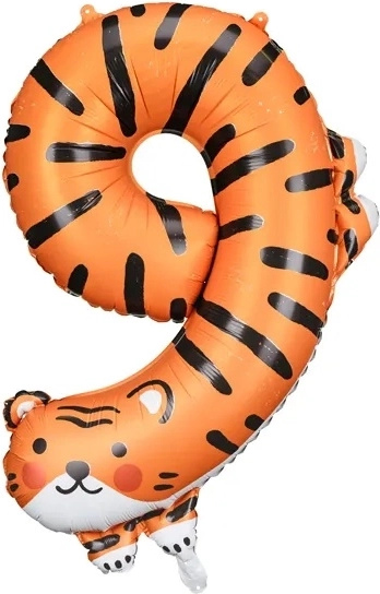 Balon foliowy cyfra 9 – tygr 49 × 76 cm