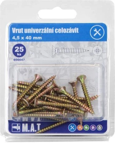 Uniwersalne wkręty z pełnym gwintem 4,5 × 40 mm, ocynkowane (25 szt.)