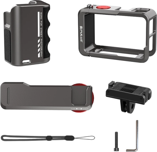 Cold shoe i dźwigniowy przycisk migawki