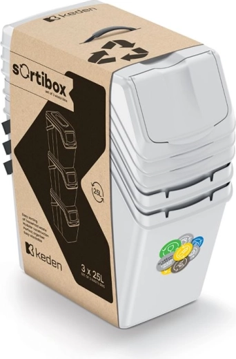 Zestaw trzech koszy do segregacji odpadów SORTIBOX II 3×25 l popielatoszary
