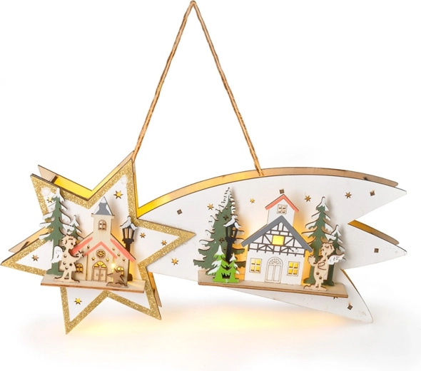 Solight LED drewniana świąteczna kometa z timerem 10× LED, ciepła biała, 31 cm - 1 sztuka
